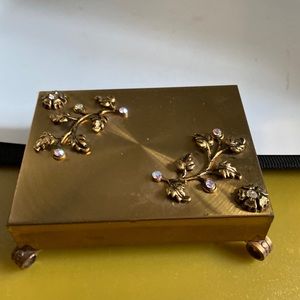Jewelry box vintage with rhinestones some rust in interior a liner is glued in